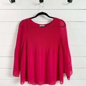 Max Studio Magenta Pleated Top with Puffy Sleeves